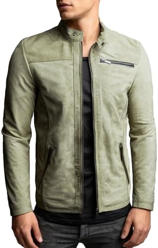 Men’s Minimalist Stand-Collar Leather Jacket – Clean Zip-Front Short Layer with Streamlined Pockets for Autumn Travel Weekend Smart Casual City Wear and Everyday Styling