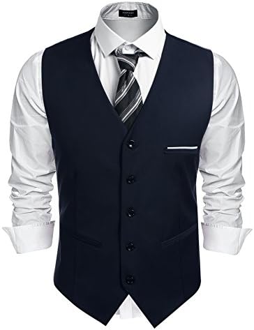 Men’s Classic Slim Fit Formal Waistcoat – Tailored V-Neck Buttoned Suit Vest with Practical Pockets for Weddings Business and Smart Casual Occasions