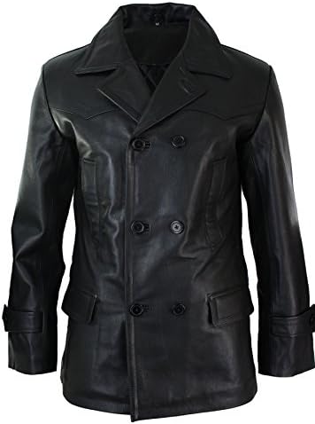 Men’s Double-Breasted Genuine Leather Peacoat – Classic 3/4-Length Lapel Winter Jacket with Tailored Structure for Business Casual Office Travel Evening Wear and Refined City Styling