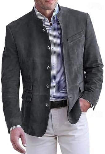 Men’s Stand-Collar Casual Blazer – Regular-Fit Button-Front Tailored Jacket for Business Office Dinners Events Travel and Smart Everyday Styling