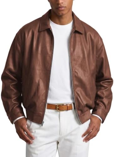 Men’s Relaxed Faux-Leather Zip Jacket – Lightweight Collared Short Layer for Autumn Travel Weekend Smart Casual Outfits City Wear and Everyday Styling