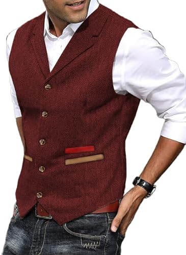 Men’s Textured Tweed Waistcoat with Notched Lapels – Vintage Button-Front Gilet for Weddings and Smart Casual Dressing