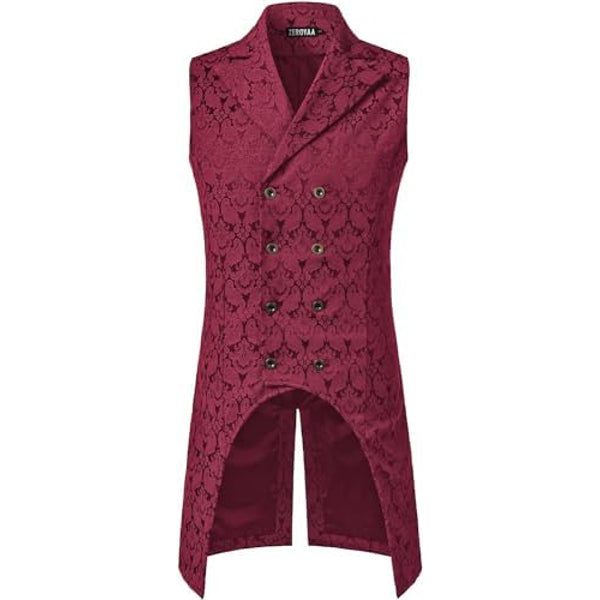 Men’s Double-Breasted Steampunk Tailcoat Waistcoat with Lapels – Slim Fit Gothic Style for Halloween and Cosplay