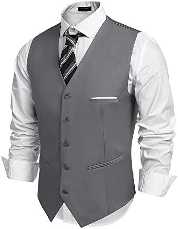 Men’s Classic Slim Fit Formal Waistcoat – Tailored V-Neck Buttoned Suit Vest with Practical Pockets for Weddings Business and Smart Casual Occasions