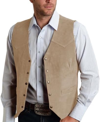 Men’s Vintage Western Suede Waistcoat – Sleeveless Button-Front Cowboy Vest with Pointed Hem for Retro Country and Smart Casual Wear
