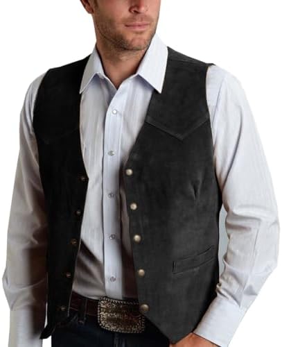 Men’s Vintage Western Suede Waistcoat – Sleeveless Button-Front Cowboy Vest with Pointed Hem for Retro Country and Smart Casual Wear