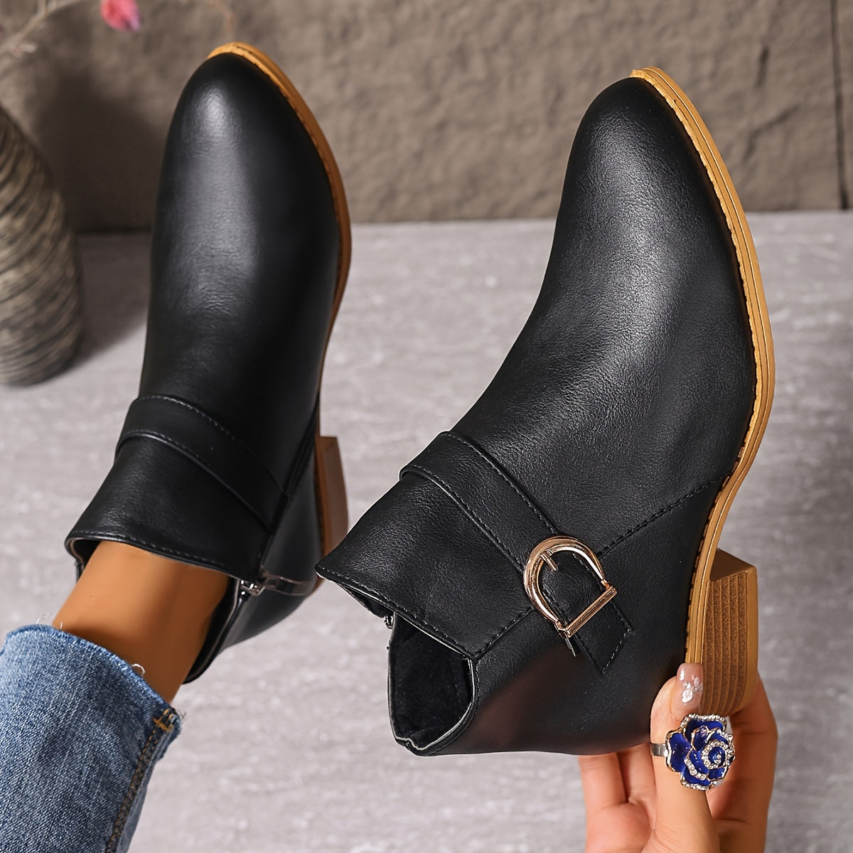 Women’s Buckle Side Zip Ankle Boots