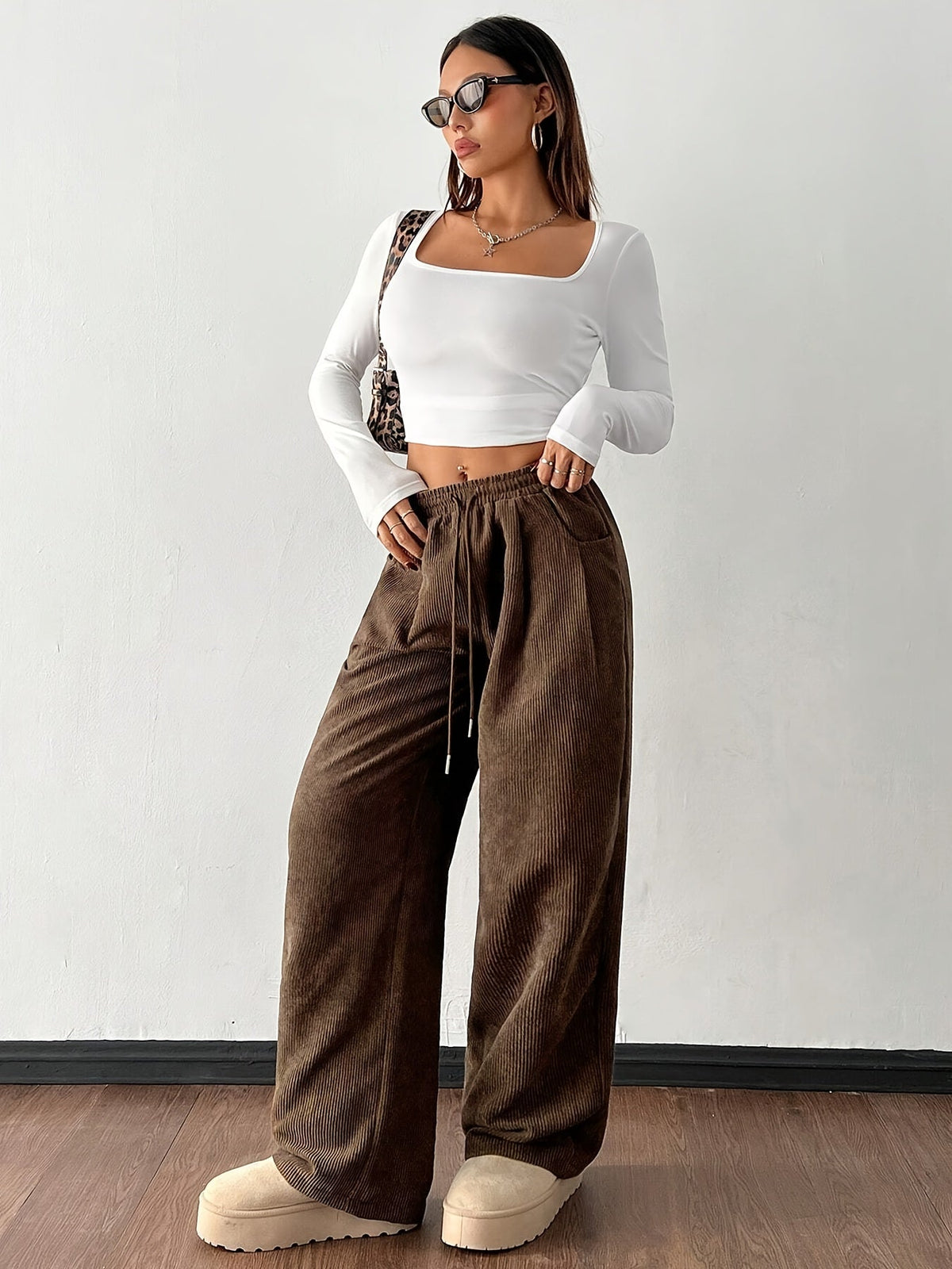 Tallulah | Relaxed High Waisted Textured Wide-Leg Pants