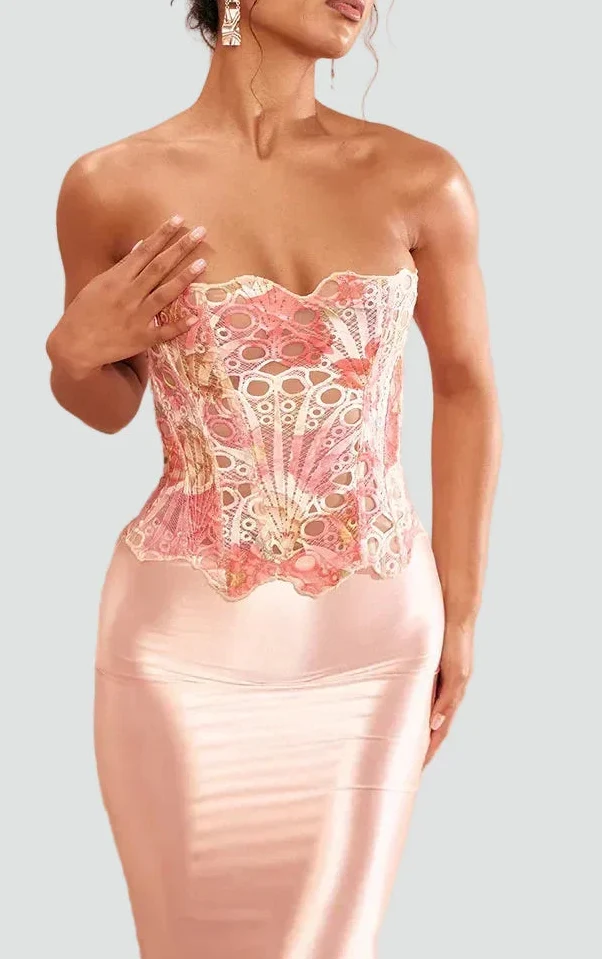 Women's Elegant Strapless Lace Bustier Top with Corset Inspired Silhouette – Fitted Sleeveless Style for Summer and Evening Wear