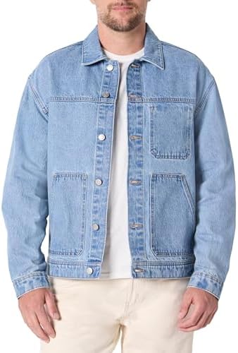 Men’s Relaxed Fit Denim Utility Jacket – Button-Up Workwear Style with Multiple Pockets for Casual Everyday Layering