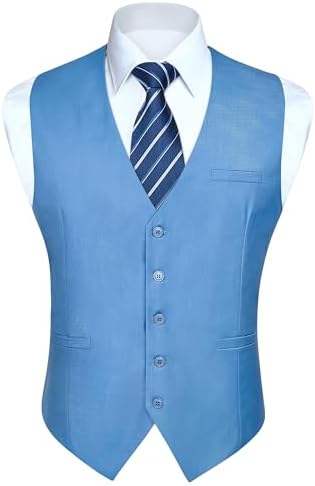 Men’s Plain Formal Waistcoat with V-Neck and Welt Pockets – Classic Buttoned Suit Vest for Weddings and Business Wear