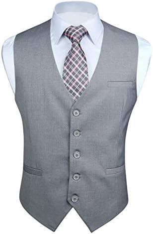 Men’s Plain Formal Waistcoat with V-Neck and Welt Pockets – Classic Buttoned Suit Vest for Weddings and Business Wear