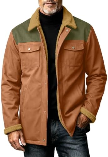 Men’s Sherpa-Lined Utility Winter Jacket – Multi-Pocket Button-Front Outdoor Layer with Warm Collar for Travel Weekend Work and Everyday Cold-Weather Styling