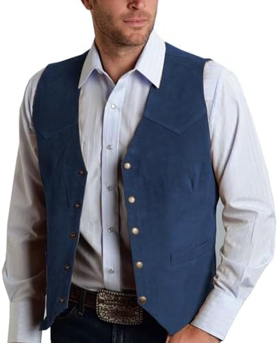 Men’s Vintage Western Suede Waistcoat – Sleeveless Button-Front Cowboy Vest with Pointed Hem for Retro Country and Smart Casual Wear