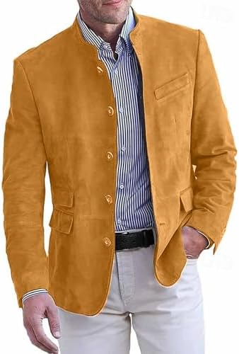 Men’s Stand-Collar Casual Blazer – Regular-Fit Button-Front Tailored Jacket for Business Office Dinners Events Travel and Smart Everyday Styling