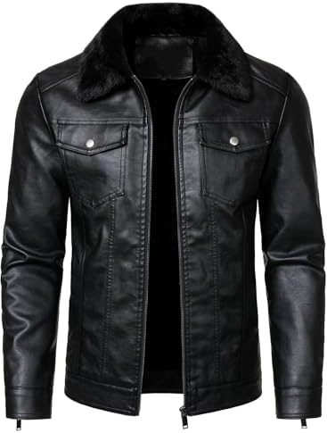 Men’s Lightweight Faux Leather Biker Jacket – Classic Zip-Up Motorcycle Style with Chest Pockets for Casual Everyday Wear