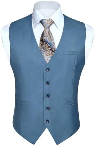 Men’s Plain Formal Waistcoat with V-Neck and Welt Pockets – Classic Buttoned Suit Vest for Weddings and Business Wear