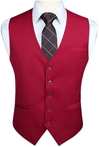 Men’s Plain Formal Waistcoat with V-Neck and Welt Pockets – Classic Buttoned Suit Vest for Weddings and Business Wear