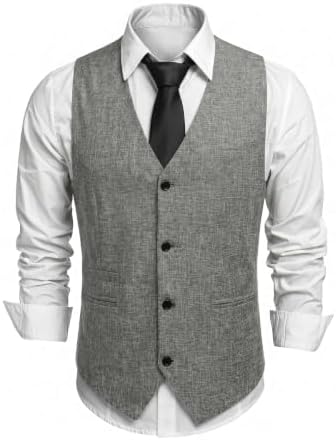 Men’s Textured V-Neck Suit Waistcoat with Button Front and Welt Pockets – Classic Tailored Style for Weddings and Business Wear