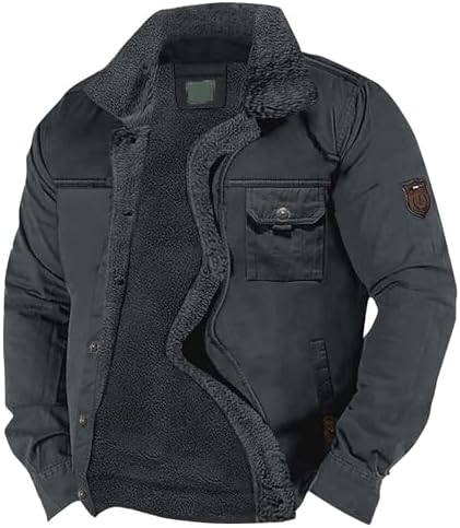 Men’s Fleece-Lined Winter Jacket – Sherpa Collar Multi-Pocket Utility Layer for Outdoor Travel Weekend Casual Wear and Everyday Cold-Weather Styling