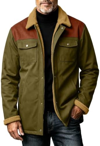 Men’s Sherpa-Lined Utility Winter Jacket – Multi-Pocket Button-Front Outdoor Layer with Warm Collar for Travel Weekend Work and Everyday Cold-Weather Styling