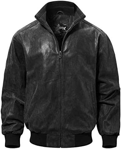Men’s Genuine Leather Bomber Jacket – Ribbed Stand-Collar Casual Layer for Autumn Travel Weekend and Smart Casual Wear