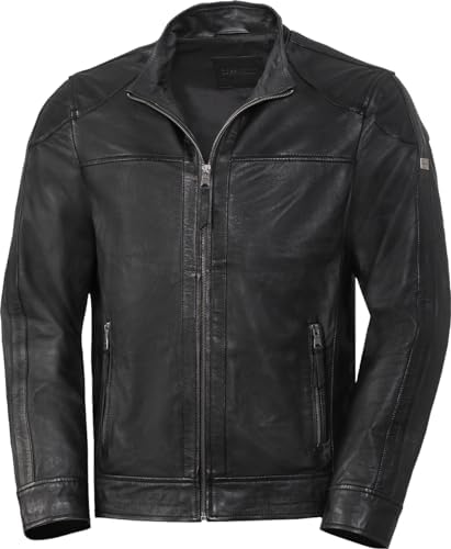 Men’s Genuine Nappa Leather Biker Jacket – Butter-Soft Regular-Fit Transitional Layer with Narrow Stand Collar Zipped Pockets Distressed Seams for Autumn Travel Smart Casual Weekends and Everyday City Wear