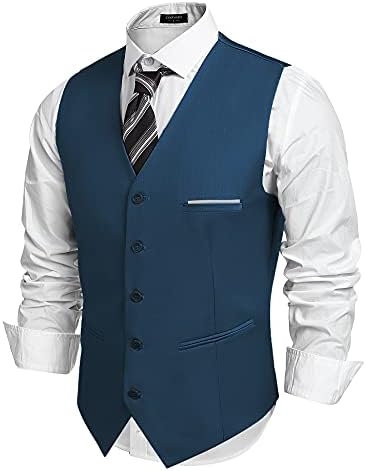 Men’s Classic Slim Fit Formal Waistcoat – Tailored V-Neck Buttoned Suit Vest with Practical Pockets for Weddings Business and Smart Casual Occasions