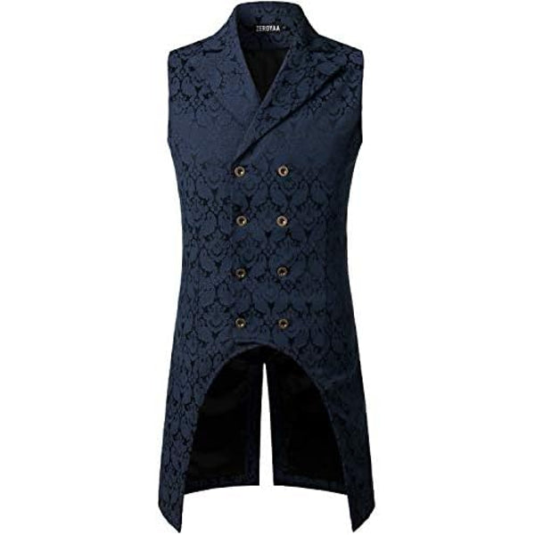 Men’s Double-Breasted Steampunk Tailcoat Waistcoat with Lapels – Slim Fit Gothic Style for Halloween and Cosplay