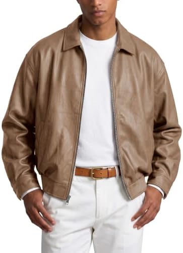Men’s Relaxed Faux-Leather Zip Jacket – Lightweight Collared Short Layer for Autumn Travel Weekend Smart Casual Outfits City Wear and Everyday Styling