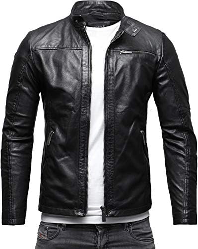 Men’s Minimalist Stand-Collar Leather Jacket – Clean Zip-Front Short Layer with Streamlined Pockets for Autumn Travel Weekend Smart Casual City Wear and Everyday Styling