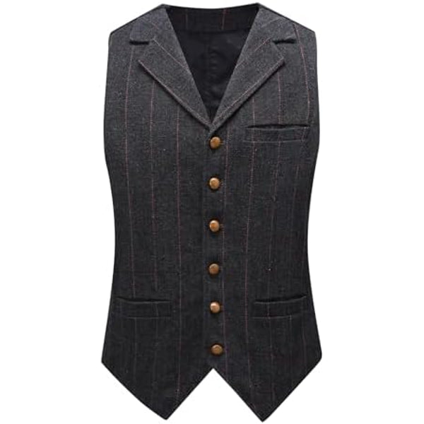 Men’s Vintage Herringbone Tweed Waistcoat – Tailored V-Neck Suit Vest with Notched Lapels for Weddings Business and Retro Styling