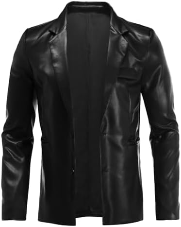 Men’s Faux-Leather Tailored Blazer – Regular-Fit Two-Button Lapel Jacket for Business Casual Office Evenings Autumn Travel and Refined Everyday City Dressing