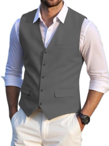 Men’s Linen Suit Waistcoat with V-Neck and Flap Pockets – Classic Button-Front Tailored Style for Summer Weddings and Special Occasions