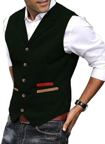 Men’s Textured Tweed Waistcoat with Notched Lapels – Vintage Button-Front Gilet for Weddings and Smart Casual Dressing