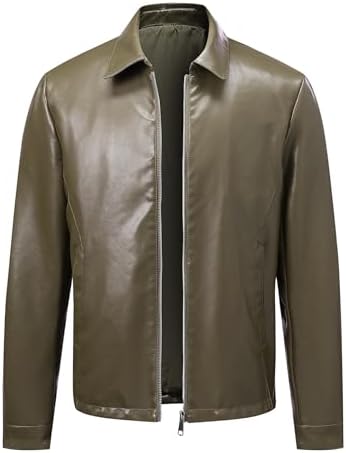 Men’s Clean-Cut Collared Leather Jacket – Regular-Fit Zip-Front Transitional Outerwear for Business Casual Office Travel Weekend Evenings and Refined Everyday City Styling