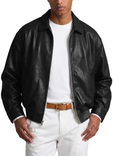 Men’s Relaxed Faux-Leather Zip Jacket – Lightweight Collared Short Layer for Autumn Travel Weekend Smart Casual Outfits City Wear and Everyday Styling