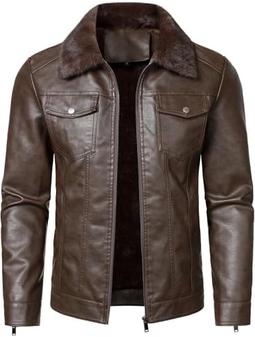Men’s Lightweight Faux Leather Biker Jacket – Classic Zip-Up Motorcycle Style with Chest Pockets for Casual Everyday Wear