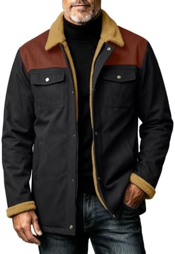 Men’s Sherpa-Lined Utility Winter Jacket – Multi-Pocket Button-Front Outdoor Layer with Warm Collar for Travel Weekend Work and Everyday Cold-Weather Styling