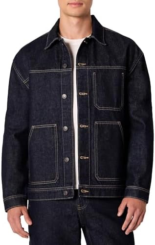 Men’s Relaxed Fit Denim Utility Jacket – Button-Up Workwear Style with Multiple Pockets for Casual Everyday Layering