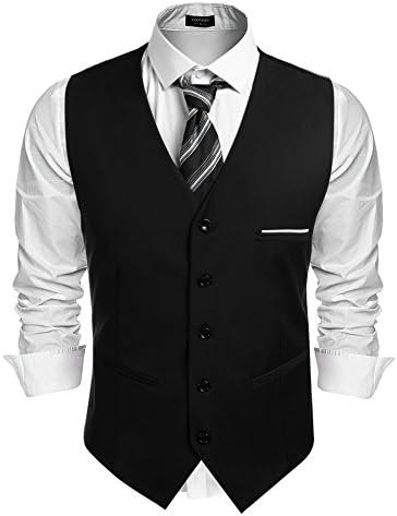 Men’s Classic Slim Fit Formal Waistcoat – Tailored V-Neck Buttoned Suit Vest with Practical Pockets for Weddings Business and Smart Casual Occasions