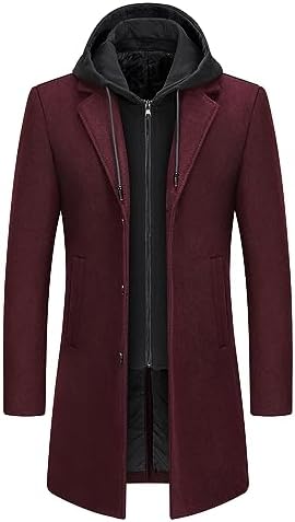 Men’s Hooded Wool Blend Winter Coat – Long Tailored Overcoat with Layered Zip-Up Front for Smart Casual Autumn and Winter Wear