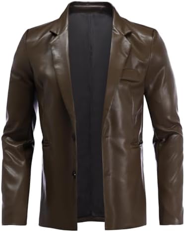 Men’s Faux-Leather Tailored Blazer – Regular-Fit Two-Button Lapel Jacket for Business Casual Office Evenings Autumn Travel and Refined Everyday City Dressing