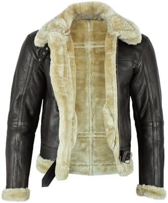 Men’s Shearling Aviator Leather Jacket – Vintage Flight Style Winter Outerwear