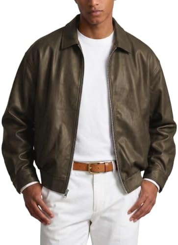 Men’s Relaxed Faux-Leather Zip Jacket – Lightweight Collared Short Layer for Autumn Travel Weekend Smart Casual Outfits City Wear and Everyday Styling