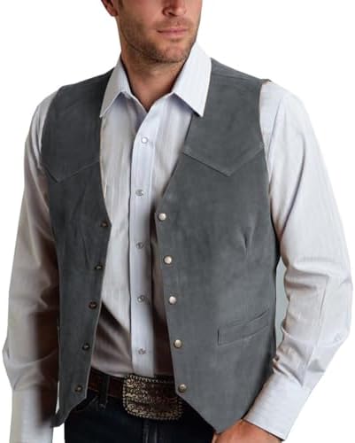 Men’s Vintage Western Suede Waistcoat – Sleeveless Button-Front Cowboy Vest with Pointed Hem for Retro Country and Smart Casual Wear