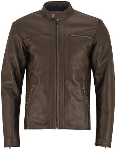Men’s Genuine Lambskin Leather Racer Jacket – Streamlined Snap-Collar Zip Layer with Minimal Pocket Detailing for Autumn Commuting Smart Casual Evenings and Everyday City Dressing