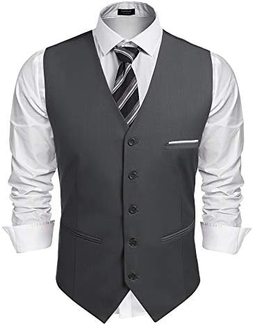 Men’s Classic Slim Fit Formal Waistcoat – Tailored V-Neck Buttoned Suit Vest with Practical Pockets for Weddings Business and Smart Casual Occasions