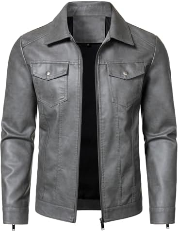 Men’s Lightweight Faux Leather Biker Jacket – Classic Zip-Up Motorcycle Style with Chest Pockets for Casual Everyday Wear