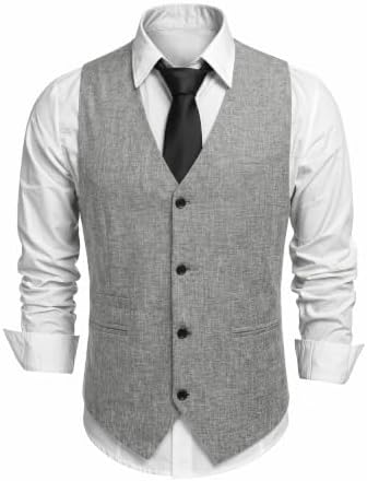 Men’s Textured V-Neck Suit Waistcoat with Button Front and Welt Pockets – Classic Tailored Style for Weddings and Business Wear